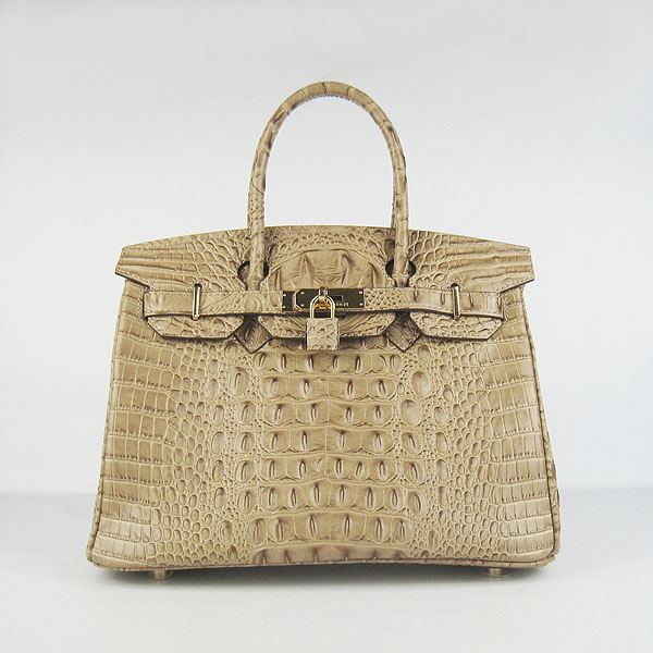 Replica Hermes Birkin 30CM Crocodile Head Veins Bag Apricot 6088 On Sale - Click Image to Close